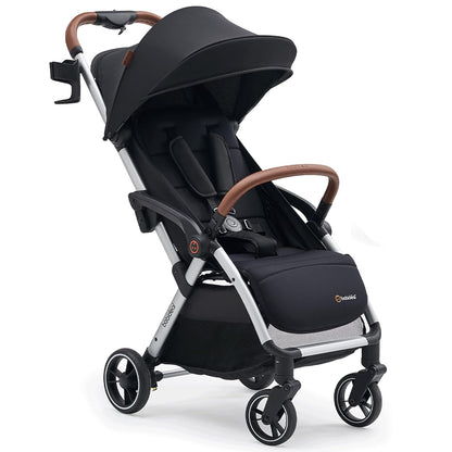 Babideal Lightweight Travel Stroller for Baby, Self-Folding Toddler Stroller with Large Canopy, Full-Reclining Seat, Cup Holder Included - Newborn to 50lbs. (Grey)