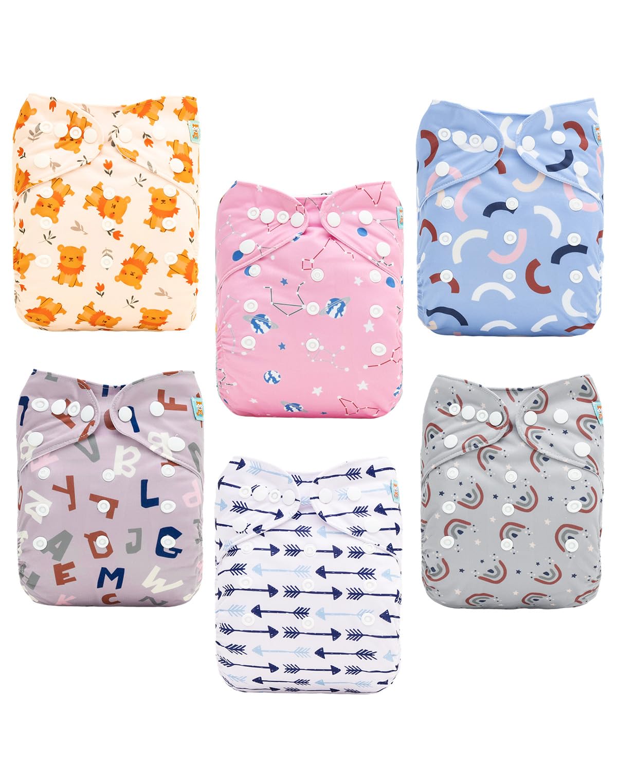 ALVABABY Baby Cloth Diapers 6 Pack with 12 Inserts Cloth Diaper Covers Adjustable Washable Reusable for Baby Girls and Boys