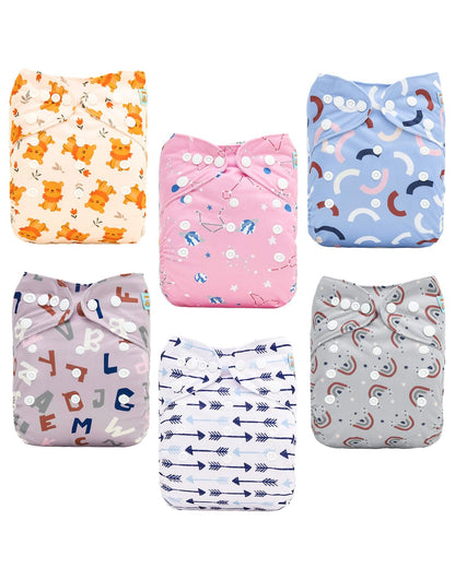 ALVABABY Baby Cloth Diapers 6 Pack with 12 Inserts Cloth Diaper Covers Adjustable Washable Reusable for Baby Girls and Boys