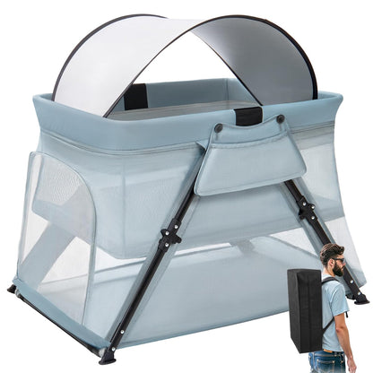 Lilian&Gema 2-in-1 Travel Crib, Portable & Foldable Crib with Backpack, Lightweight Baby Travel Playpen with Thick Mattress for Babies & Toddlers, Baby Travel Essential