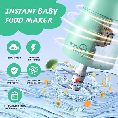Baby Food Maker with Glass Cups & Freezer Tray, Compact Baby Processor for Smoothies, Hands-Free One-Touch, 230W Motor