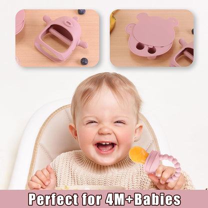 3-in-1 Baby Food & Fruit Feeder Set – Breastmilk Popsicle Mold with Freezer Tray, Teething Relief Toy, BPA Free Infant Silicone Feeding Combo, 3 Bonus Sizes (S/M/L) Sacs (Olive Green)