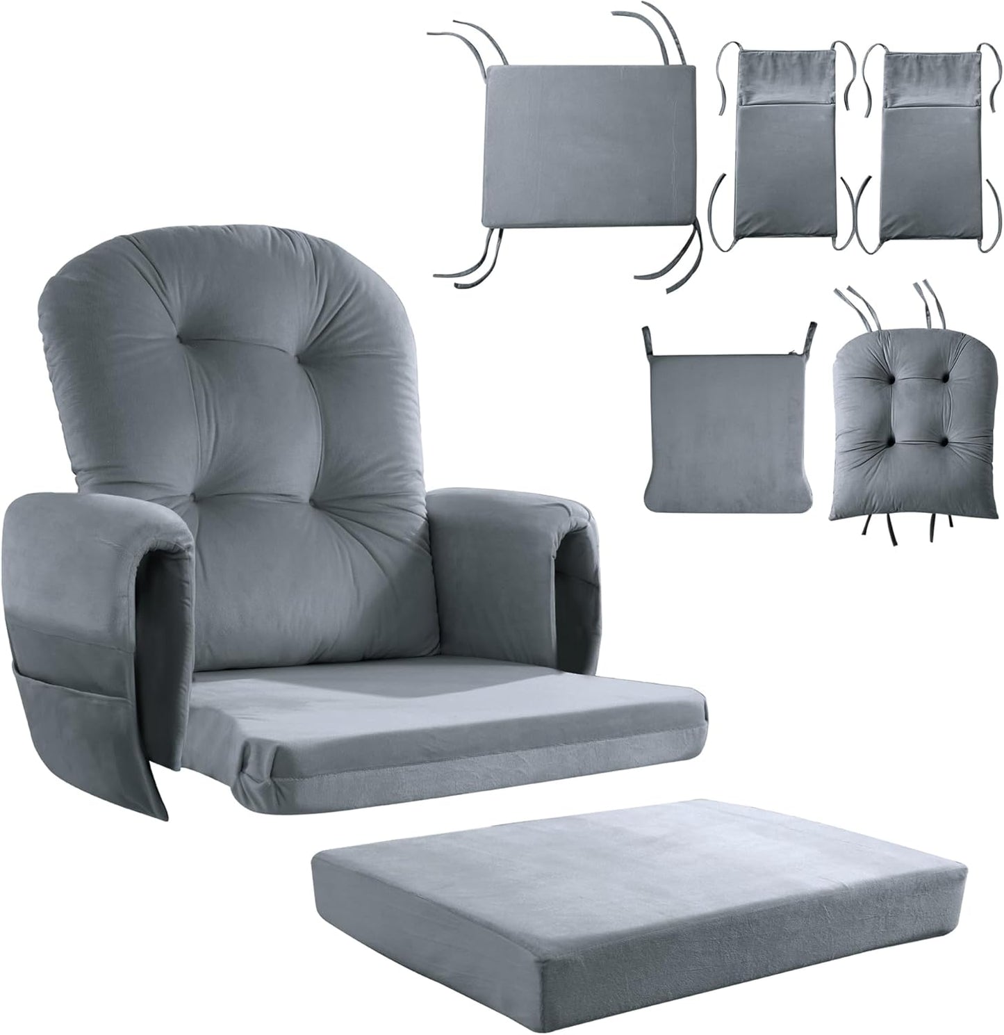 HOMBYS Glider Rocker Replacement Cushions 5 PCS with Storage Side Pocket, Velvet Fabric, Foam & Microfiber Filling, Non-Slip & Washable,Thickened & Supportive for Glider Rocking Chair
