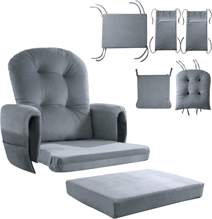 HOMBYS Glider Rocker Replacement Cushions 5 PCS with Storage Side Pocket, Velvet Fabric, Foam & Microfiber Filling, Non-Slip & Washable,Thickened & Supportive for Glider Rocking Chair
