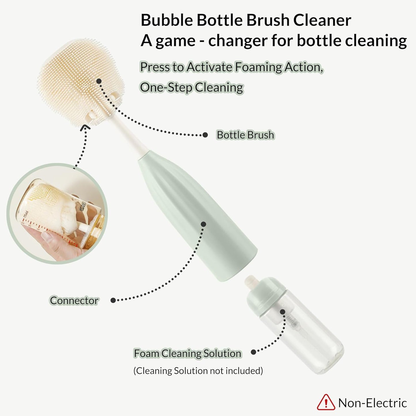 Baby Bottle Brush Kit with Push-Press Bubble and Drying Rack for Bottle Cleaning, Bendable Bottle Cleaner Brush for Baby Bottles, Breast Pumps, Nipples, Straws and More. Perfect for Home&Travel (Pink)
