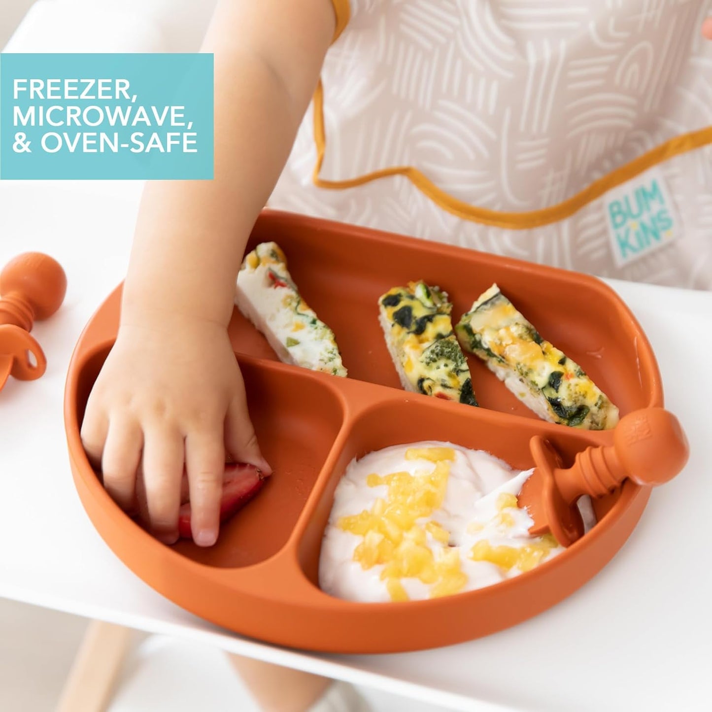 Bumkins Toddler and Baby Suction Plate, Divided Grip Dish for Babies and Kids, Baby Led Weaning, Feeding Supplies, Sticks to Tables and Highchairs, Platinum Silicone, for Chidren 6 Months, Gray