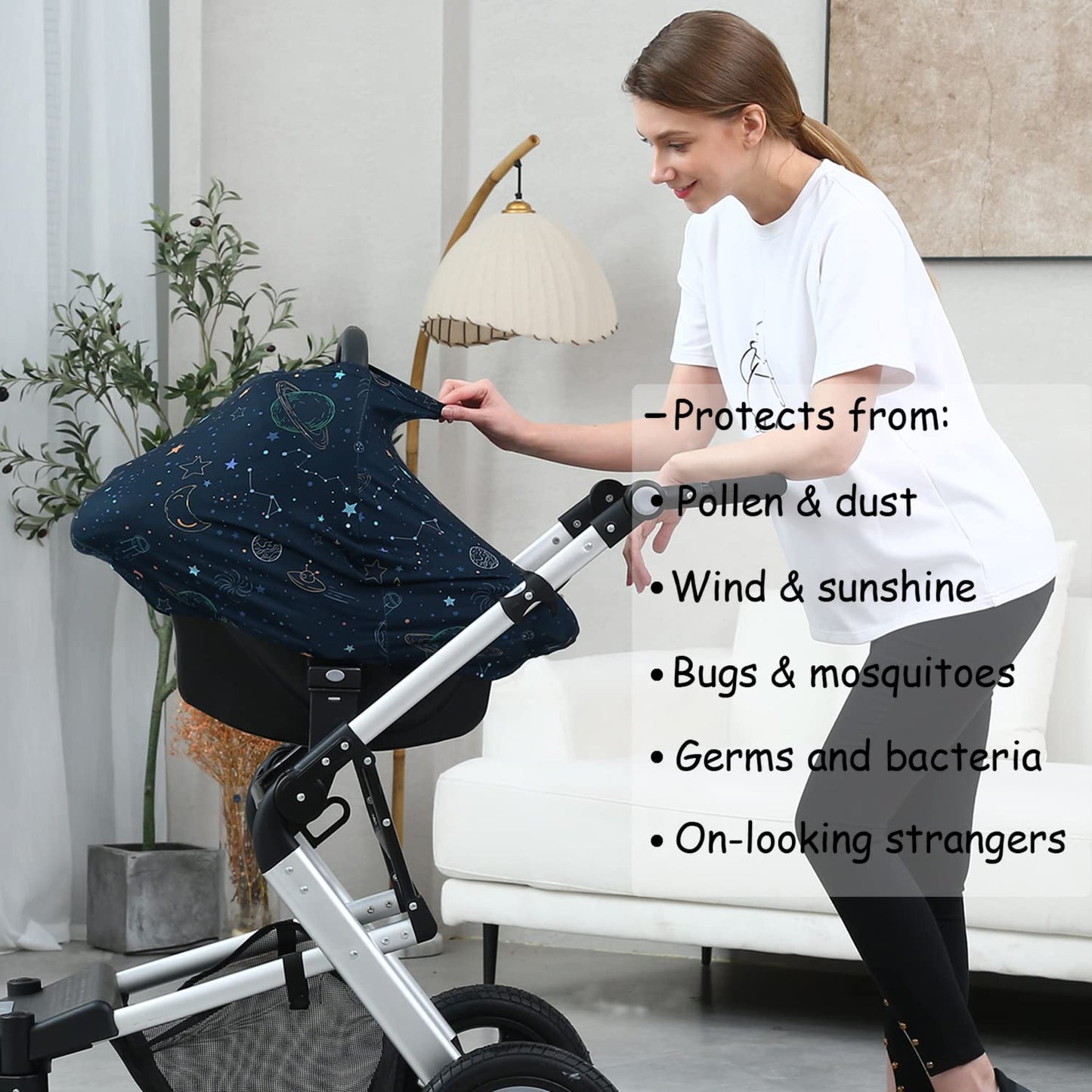 Car Seat Covers for Babies - Multi-use Carseat Canopy Cover Breastfeeding Covers, Stroller Canopy Cover (Navy Dinosaur)