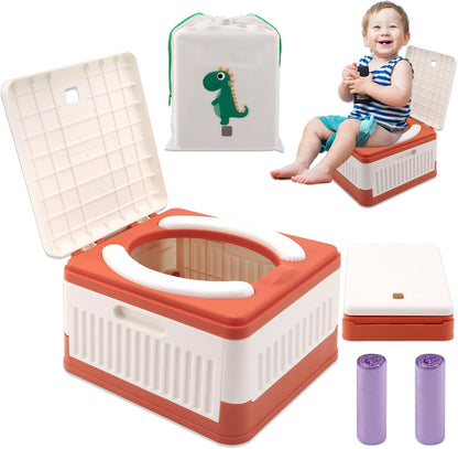 Fabulas Portable Potty for Toddler Travel, Foldable Travel Potty Training Toilet Seat for Kids Boys Girls, Emergency Mobile Toilet In Car for Camping Outdoor Indoor, with 30 Disposable Bags, Blue