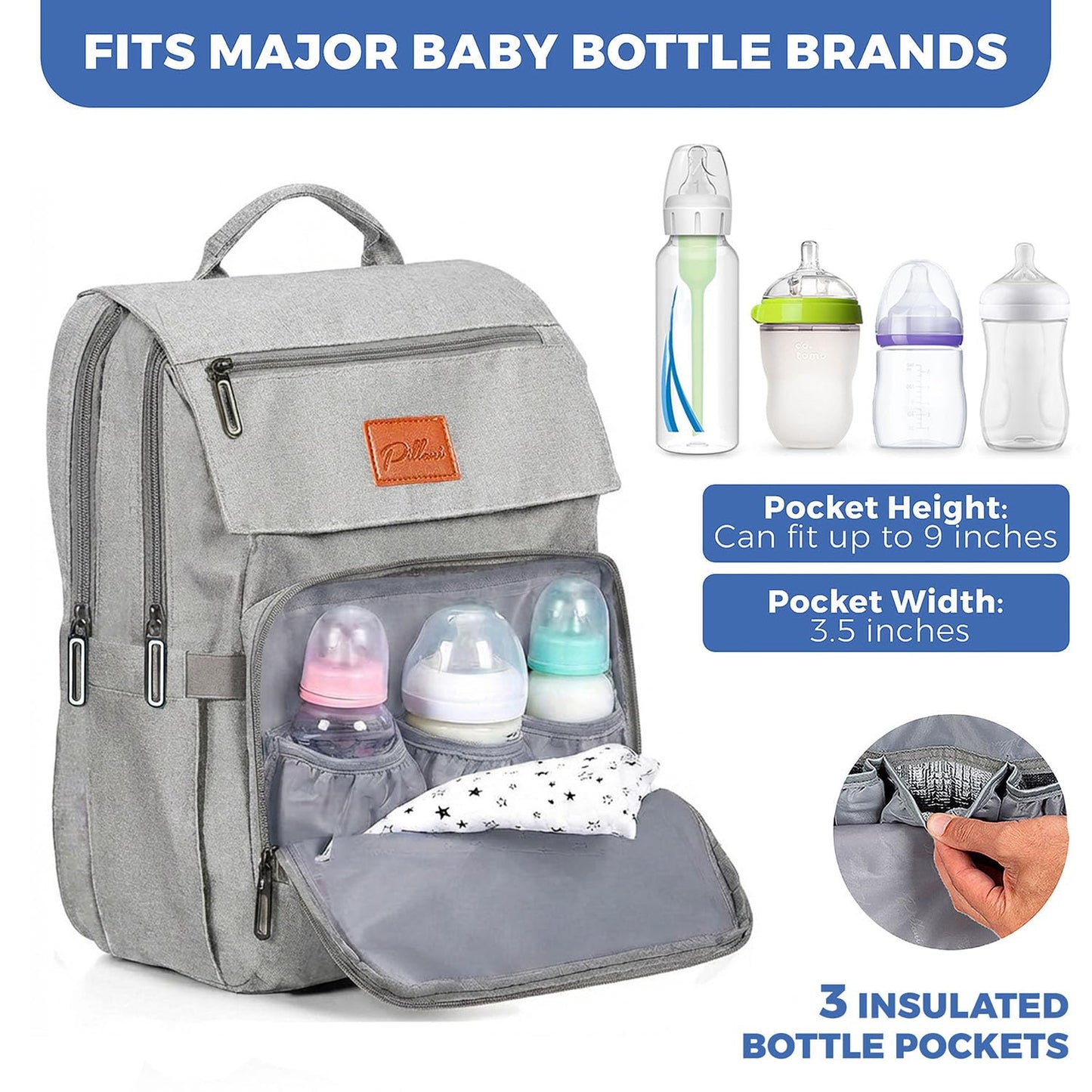 PILLANI Baby Diaper Bag Backpack - Large Waterproof Travel Diaper Bag for Boys & Girls, 16 Organizer Pockets with Changing Pad, Insulated Bottle Pockets & Stroller Straps, Baby Shower Gifts, Dinosaur