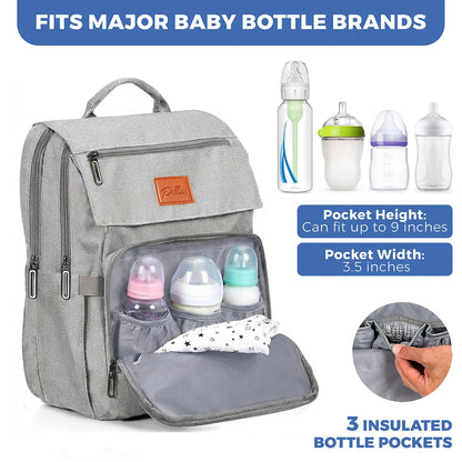 PILLANI Baby Diaper Bag Backpack - Large Waterproof Travel Diaper Bag for Boys & Girls, 16 Organizer Pockets with Changing Pad, Insulated Bottle Pockets & Stroller Straps, Baby Shower Gifts, Dinosaur