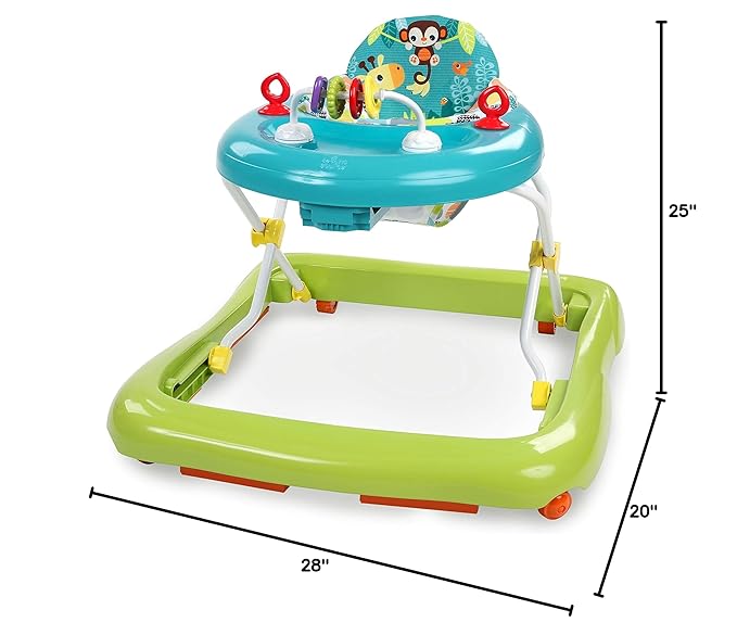 Bright Starts Giggling Safari Walker with Easy Fold Frame for Storage, Ages 6 Months +