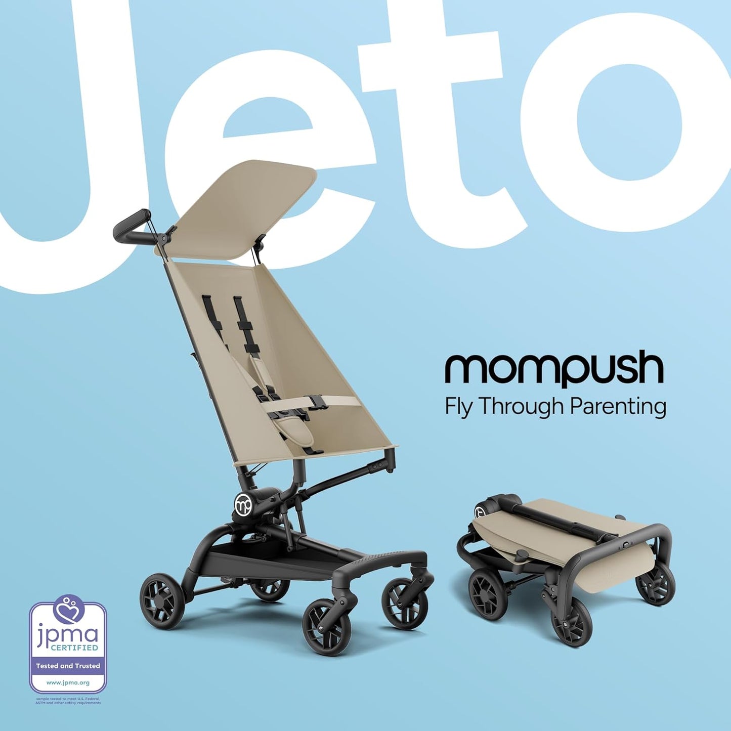 Mompush Jeto Lightweight Travel Stroller – 9.8 lbs Ultra-Compact, One-Hand Fold, Airplane Cabin Approved, All-Terrain Wheels, Smooth Ride for Toddlers, Perfect for Travel & Daily Use