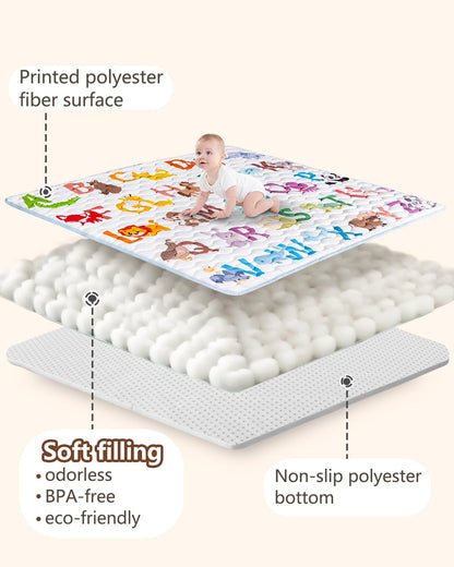 Baby Play Mat, 50x50 Playpen Mat with Super Soft Touch, Activity Mats with Upgraded Anti-Slip Bottom, Machine Washable Crawling Mats for Floor & Picnic (Animal Alphabets)