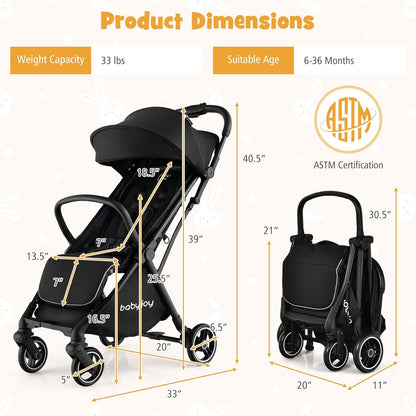 BABY JOY Lightweight Baby Stroller, Compact Travel Stroller for Airplane, Infant Toddler Stroller w/Adjustable Backrest & Canopy, Storage Basket, Self Standing Gravity Fold, Aluminium Frame (Pink)