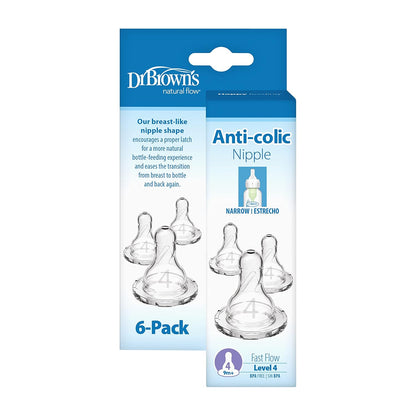 Dr. Brown's Natural Flow Level 1 Narrow Baby Bottle Silicone Nipple, Slow Flow, 0m+, 100% Silicone Bottle Nipple, 6 Count (Pack of 1)