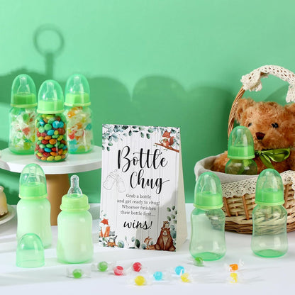 TrelaCo Bottle Chug Baby Shower Game 20 Pcs Baby Bottles Shower Favor with 1 Greenery Theme Sign for Gender Reveal Party Supplies Gifts(Green)