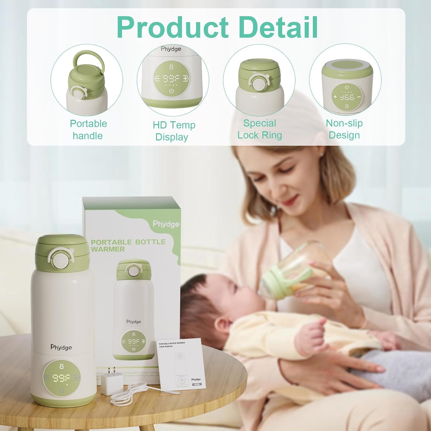 Portable Bottle Warmer for Travel,12.5oz Cordless Baby Milk Warmer on The go for Formula,Breastmilk,Water,3 Mins Fast Heating & Precise Temp Control Travel Essential