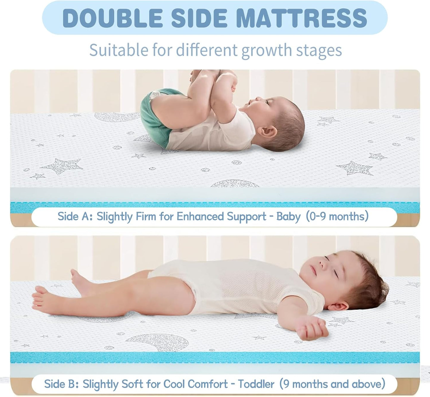 Pack and Play Mattress, 38x26 Pack N Play Mattresses Pad Dual-Sided Soft & Firm Memory Foam 3 Inch Thick with Breathable Removable Cover