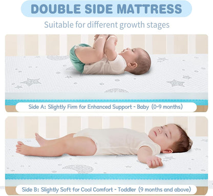 Pack and Play Mattress, 38x26 Pack N Play Mattresses Pad Dual-Sided Soft & Firm Memory Foam 3 Inch Thick with Breathable Removable Cover
