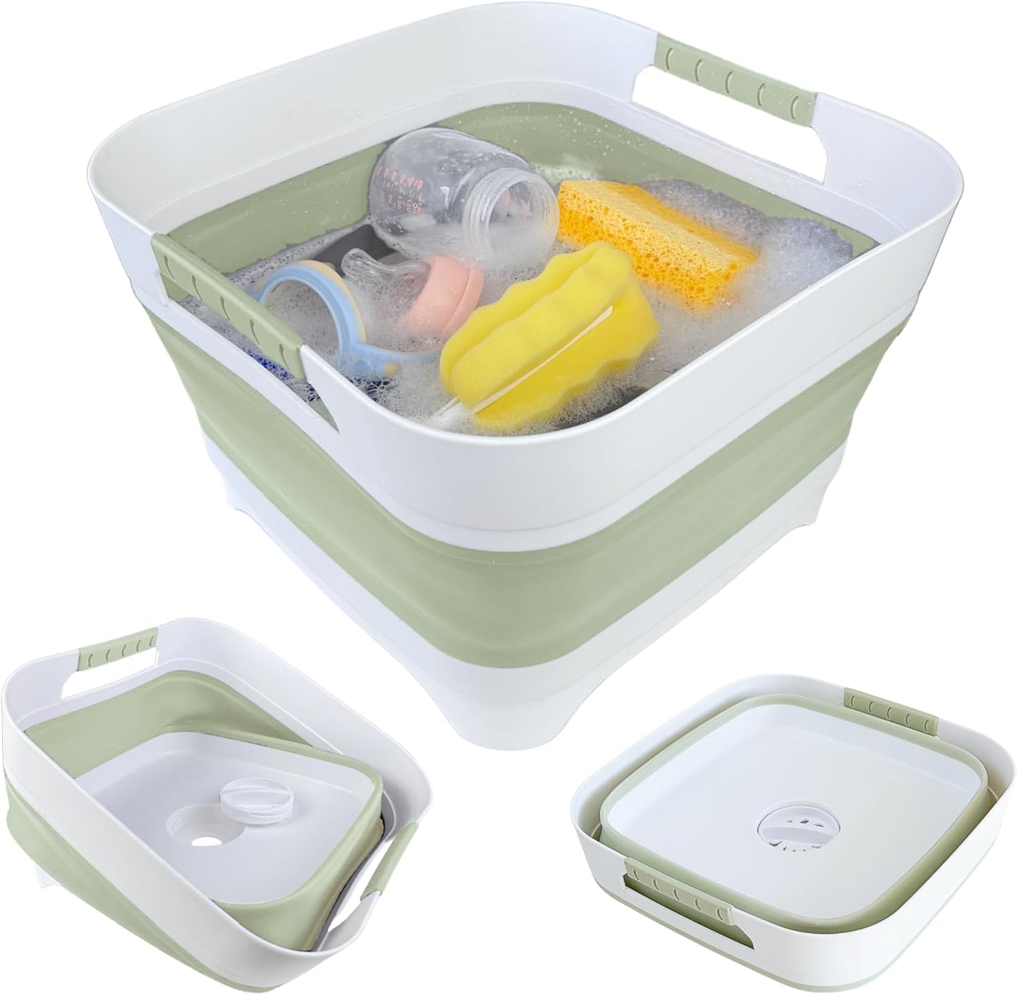 GIMWA 2.6 Gal(10L) Collapsible Wash Basin for Baby Bottles, Gray Space-Saving Collapsible Dish Basin with Drain Plug for bottle washing, Collapsible Bucket for RV Kitchen Essentials