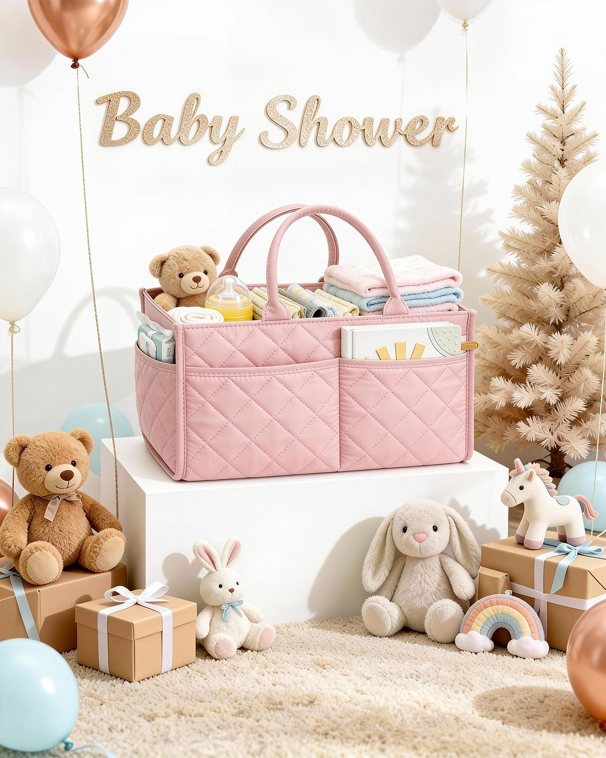 Tivellary Baby Diaper Caddy Organizer – Spacious Storage Basket for Newborn Essentials, Nursery & Diaper Station, Registry Essential, Dusty Rose