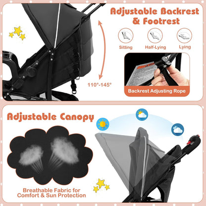 HONEY JOY Lightweight Stroller, Compact Travel Stroller for Airplane, Toddler Fold Pushchair w/Adjustable Canopy & Backrest, Storage Basket, Umbrella Stroller for Infants (Gray)