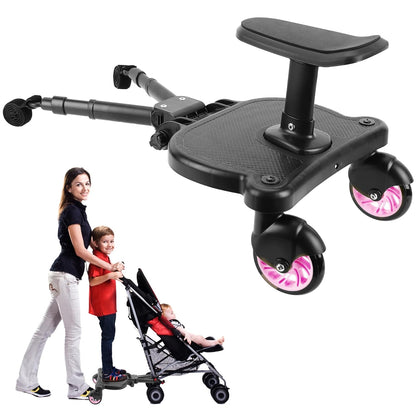 2026 New-Universal Stroller Board with Detachable Seat, 2in1 Sit and Stand Stroller Connectors for Most Strollers, Holds Children Up to 55 LBs Stroller Standing Board(Black)