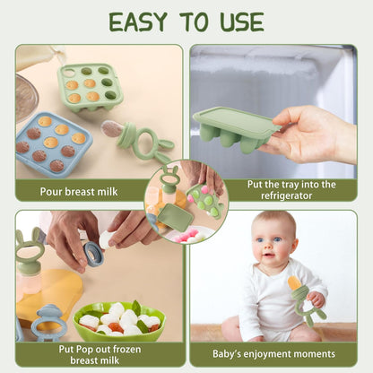 WAJIAYON Baby Food Freezer Tray Silicone Nibble Freezer Tray,Baby Fruit Food Feeder Teether,Breastmilk Popsicle Mold,Babies Breast Milk Teether Pop Maker Maker for Homemade Infant Meals-Pink