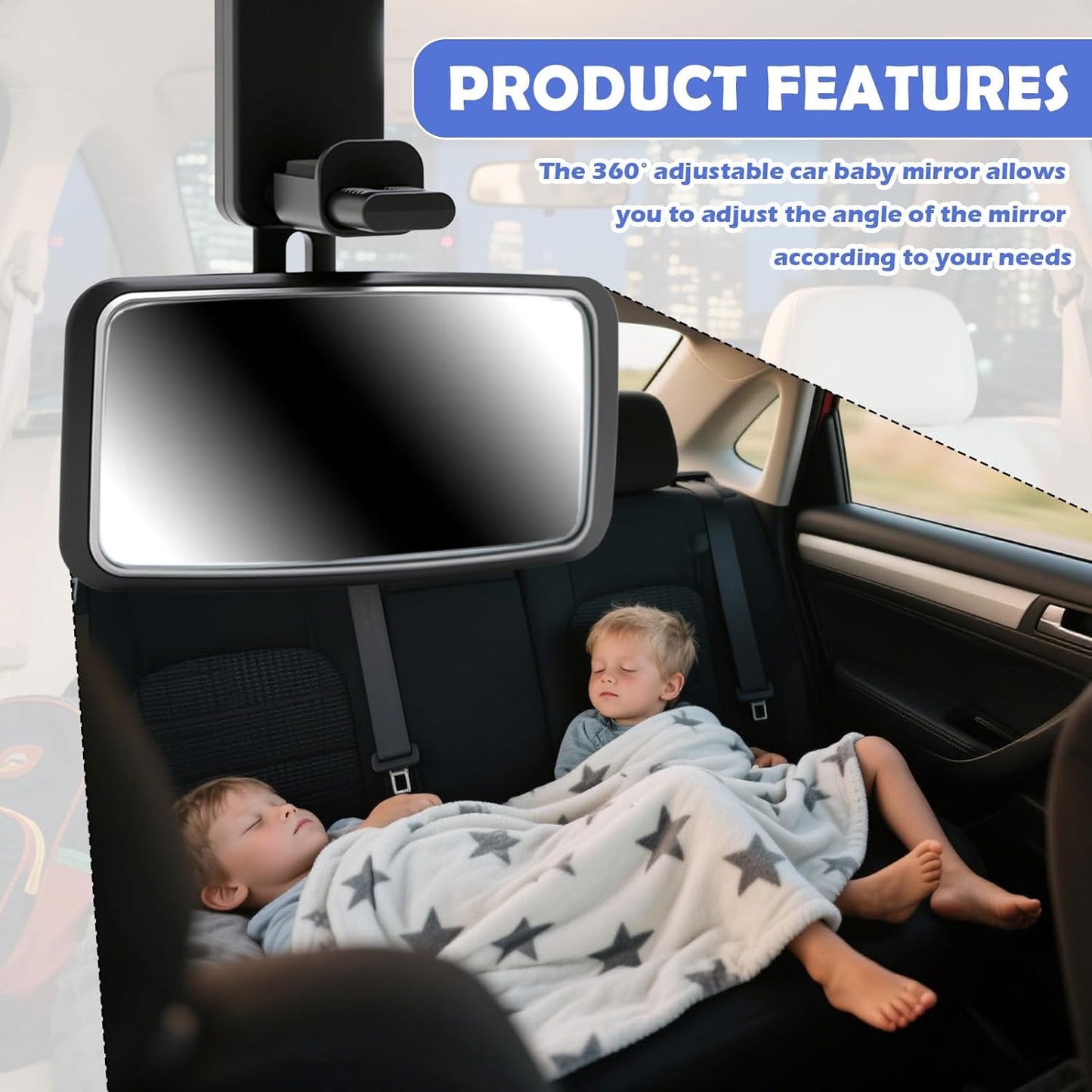 Baby Car Mirror Rear Facing with Hanging Collet,Practical Car Mirror for Baby Rear Facing with 360° Adjustable & Larger Curved Field of View,Shock Resistant Babies Mirrors for Cars