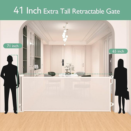 Momcozy Baby Gate 41'' Tall 118'' Wide 【 Extra Wide 】 for Large Opening Retractable Baby Gates for Child and Large Pets Safety Dog Gate for Stairs, Doorways, Hallways, Indoor, Outdoor
