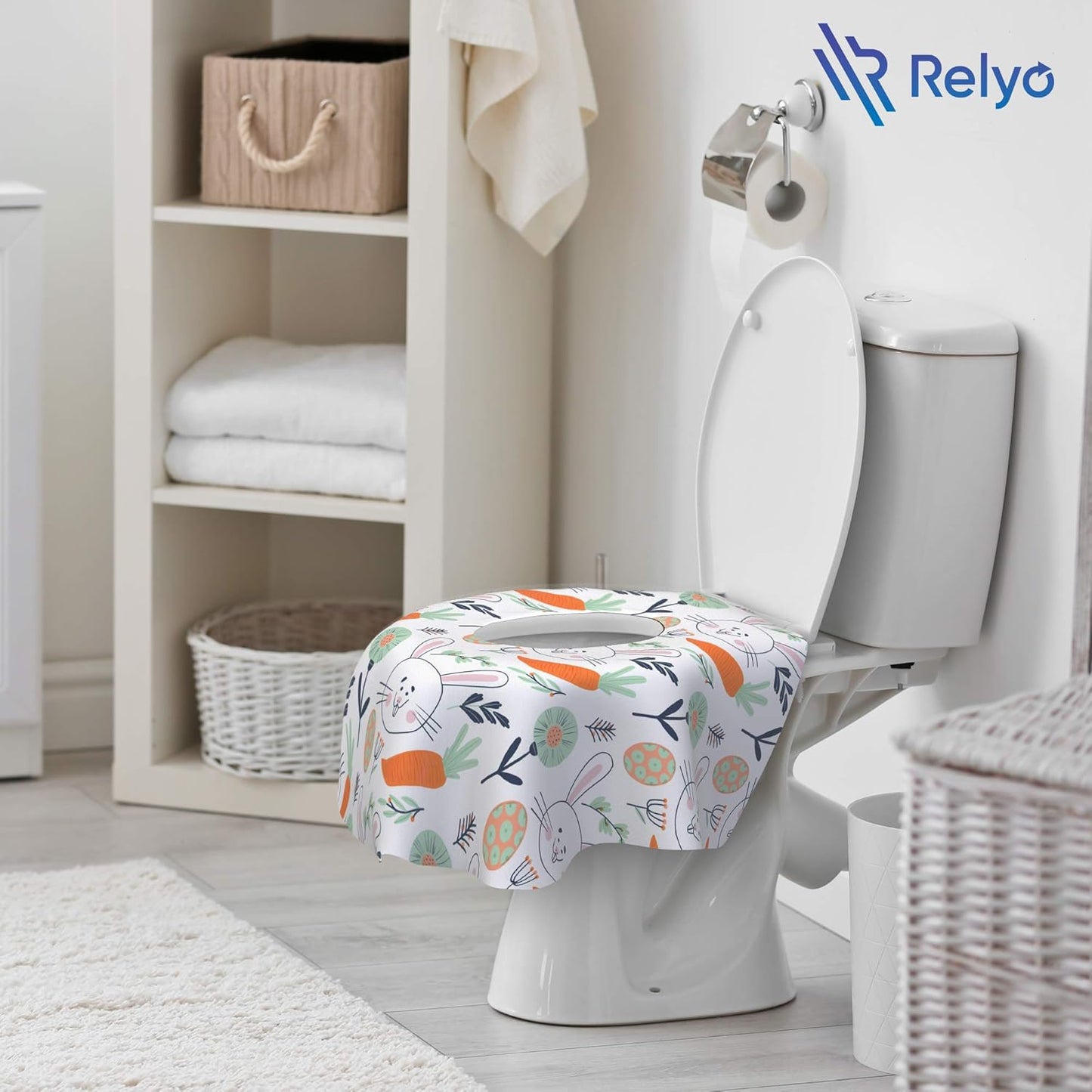 Relyo Disposable Toilet Seat Cover for Travel – 20 Pack with Covers Wrapped in Sets of 2, Non-Flushable Liners, Fits Most Seats – Kids, Toddlers, Adults (Dinosaurs, 20)