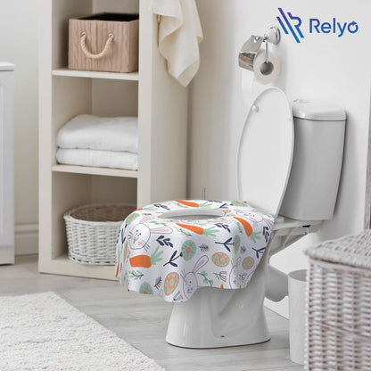 Relyo Disposable Toilet Seat Cover for Travel – 20 Pack with Covers Wrapped in Sets of 2, Non-Flushable Liners, Fits Most Seats – Kids, Toddlers, Adults (Dinosaurs, 20)