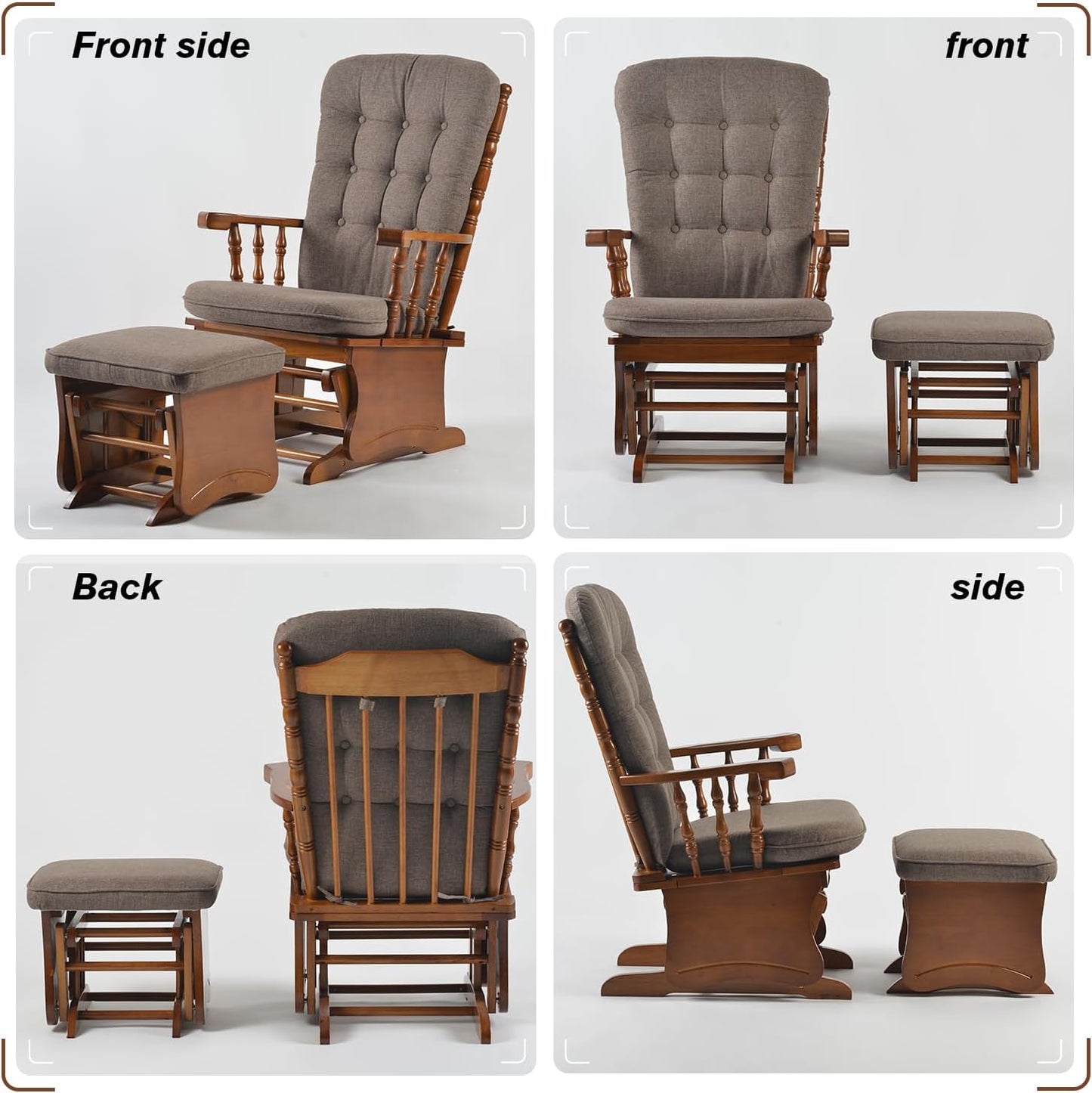 Rustic Rubber Wood Glider and Ottoman Set, Nursery Glider Chair for Breastfeeding and Relaxing, Comfortable Rocking Chair for Living Room and Bedroom（Tan）