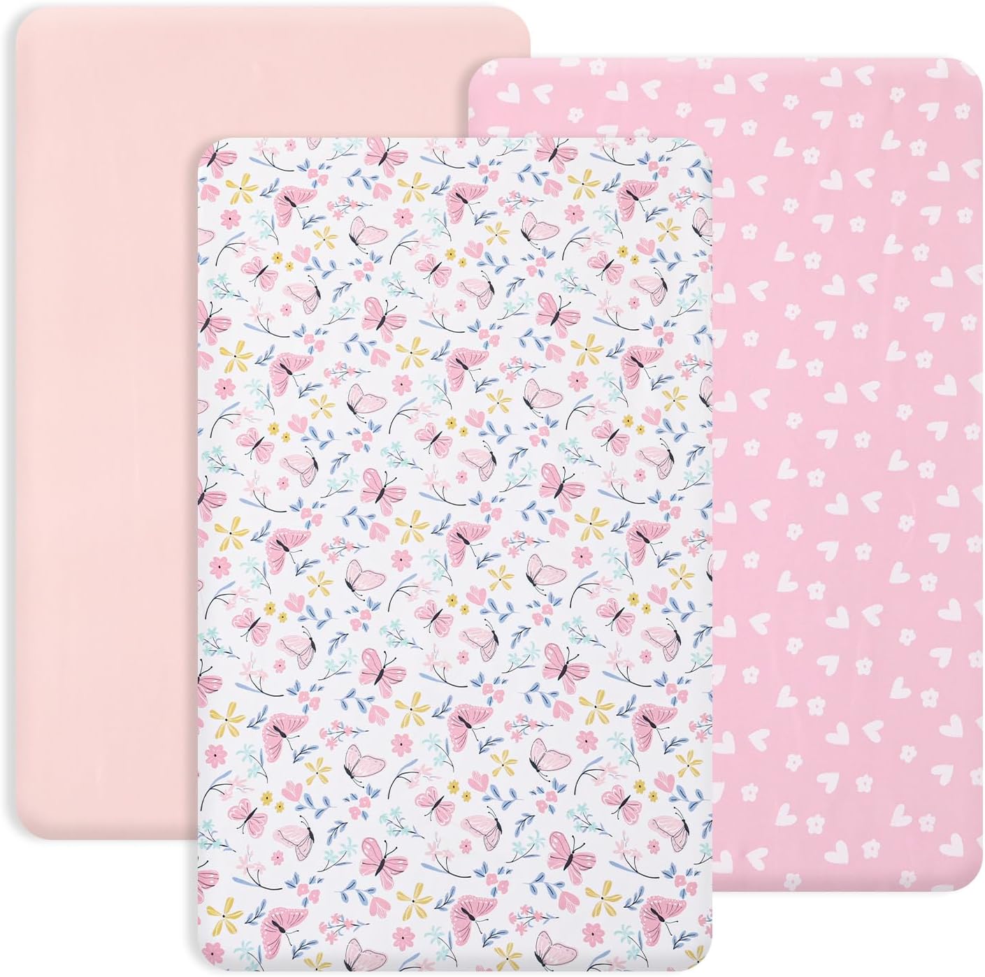 PHF 3 Pack Soft Mini Crib Sheets, Floral & Animal Pack N Play Sheets for Baby Boys Girls, No Slip Universal Fit for Pack N Play, Playard, Portable and Mini Crib Mattresses,Floral & Animal