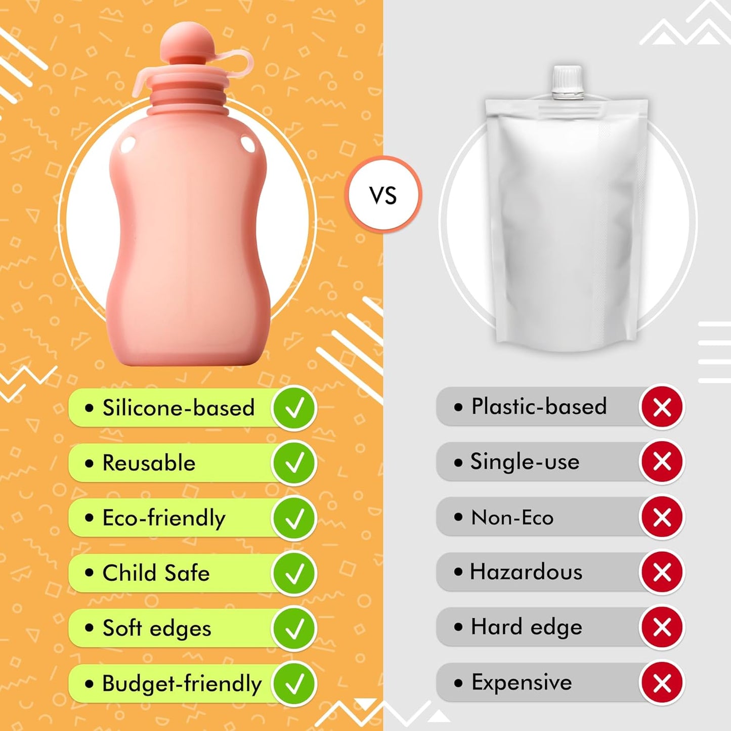 Reusable Pouches for Toddlers Silicone Refillable Baby Food Feeder with Funnel, Food Storage for Kids Squeezable Pouch, Washable & Freezer - Perfect for Fruit, Yogurt and Smoothies, 5oz, 4 Pack