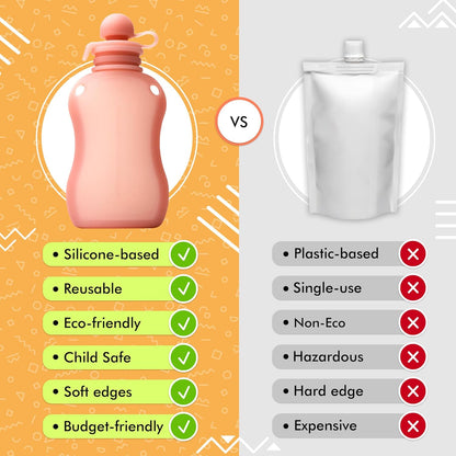 Reusable Pouches for Toddlers Silicone Refillable Baby Food Feeder with Funnel, Food Storage for Kids Squeezable Pouch, Washable & Freezer - Perfect for Fruit, Yogurt and Smoothies, 5oz, 4 Pack