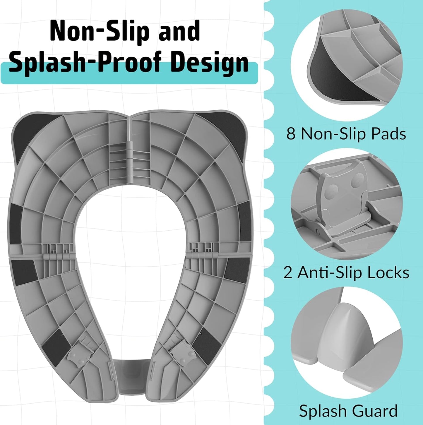 Portable Potty Seat for Toddler Travel - Foldable Non-Slip Potty Training Toilet Seat Cover for Boys Girls, Baby Kids with Drawstring Bag (Green Frog)