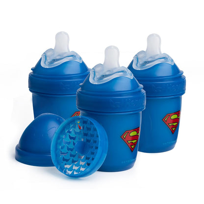 Herobility Anti-Colic Baby Bottles 5 oz / 140 ml – Pack of 3 Newborn Baby Bottles, Slow Flow Plastic Bottles, Breast-Shaped Teat for Breastfed Babies, Small Baby Bottles, Swedish Design, Batman