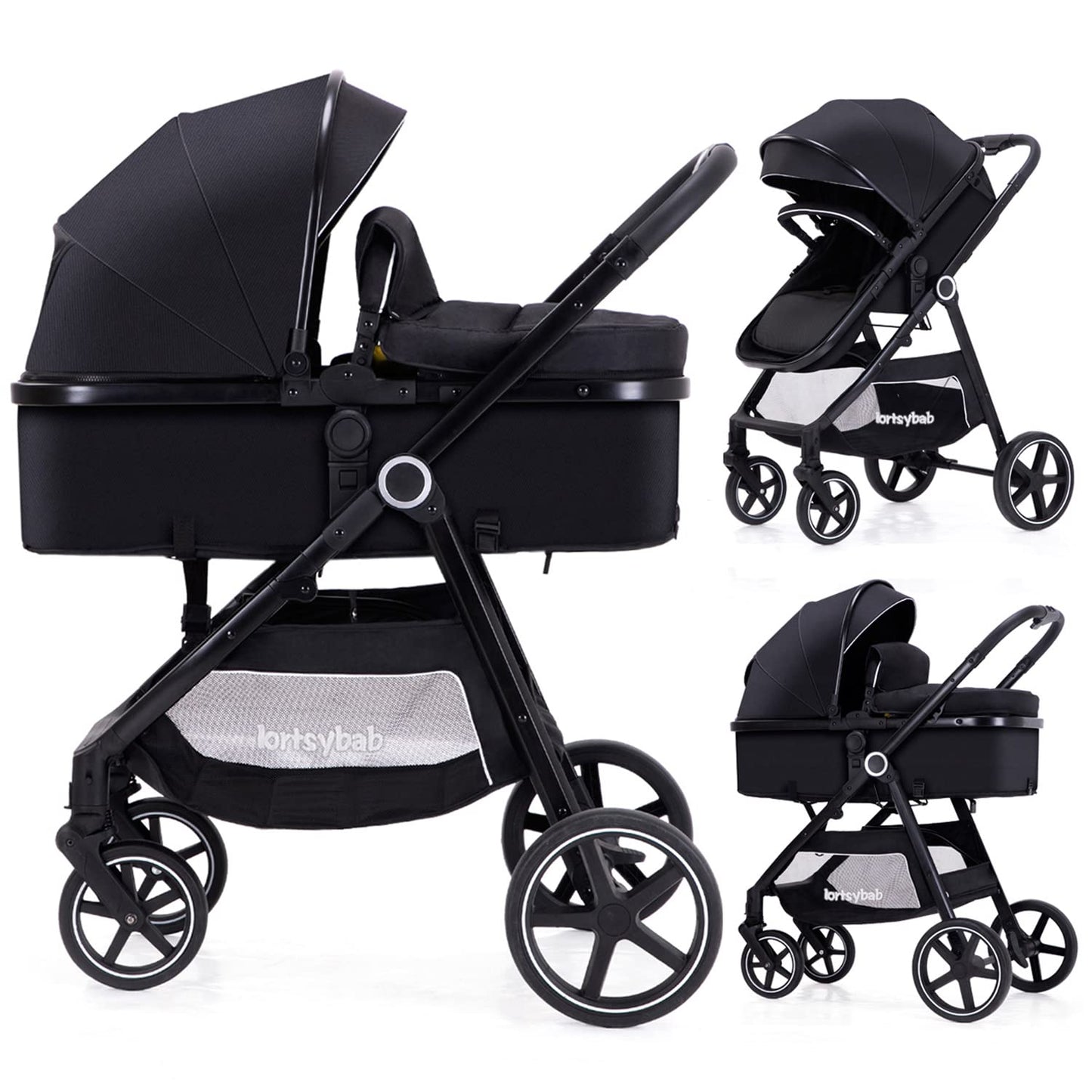 Lortsybab 2-in-1 Baby Stroller - Folding Infant Newborn Pram Stroller with Reversible Seat - Toddler Strollers for 0-36 Months Old Babies (Pink)