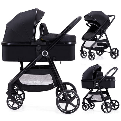 Lortsybab 2-in-1 Baby Stroller - Folding Infant Newborn Pram Stroller with Reversible Seat - Toddler Strollers for 0-36 Months Old Babies (Pink)