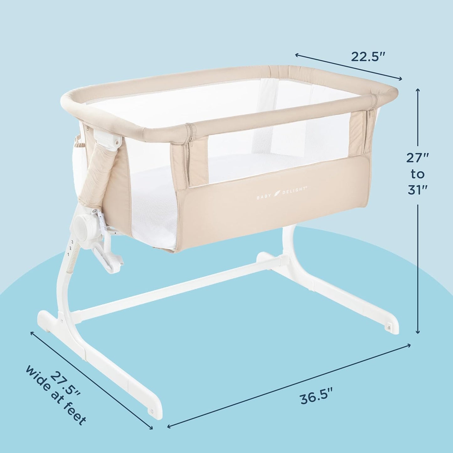 Baby Delight Beside Me Dreamer Bassinet | Bedside Sleeper | 6-Position Height Adjustment | Charcoal Tweed