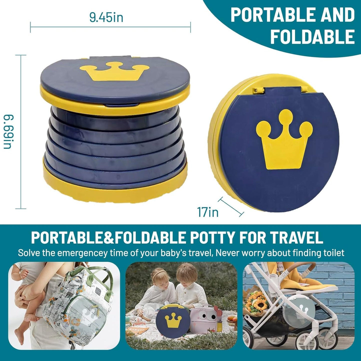 SunnySmile portable, foldable potty seat for toddler, Training Toilet Seat Emergency Toilet for Car, Camping, Outdoor, indoor (grey, small)
