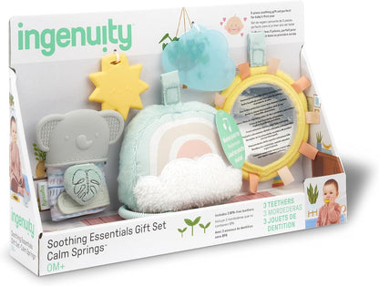 Ingenuity Soothing Essentials Wood Carrier Toy Bar, Montesorri-Inspired, 3 Removable Toys, for Ages 0-12 Months