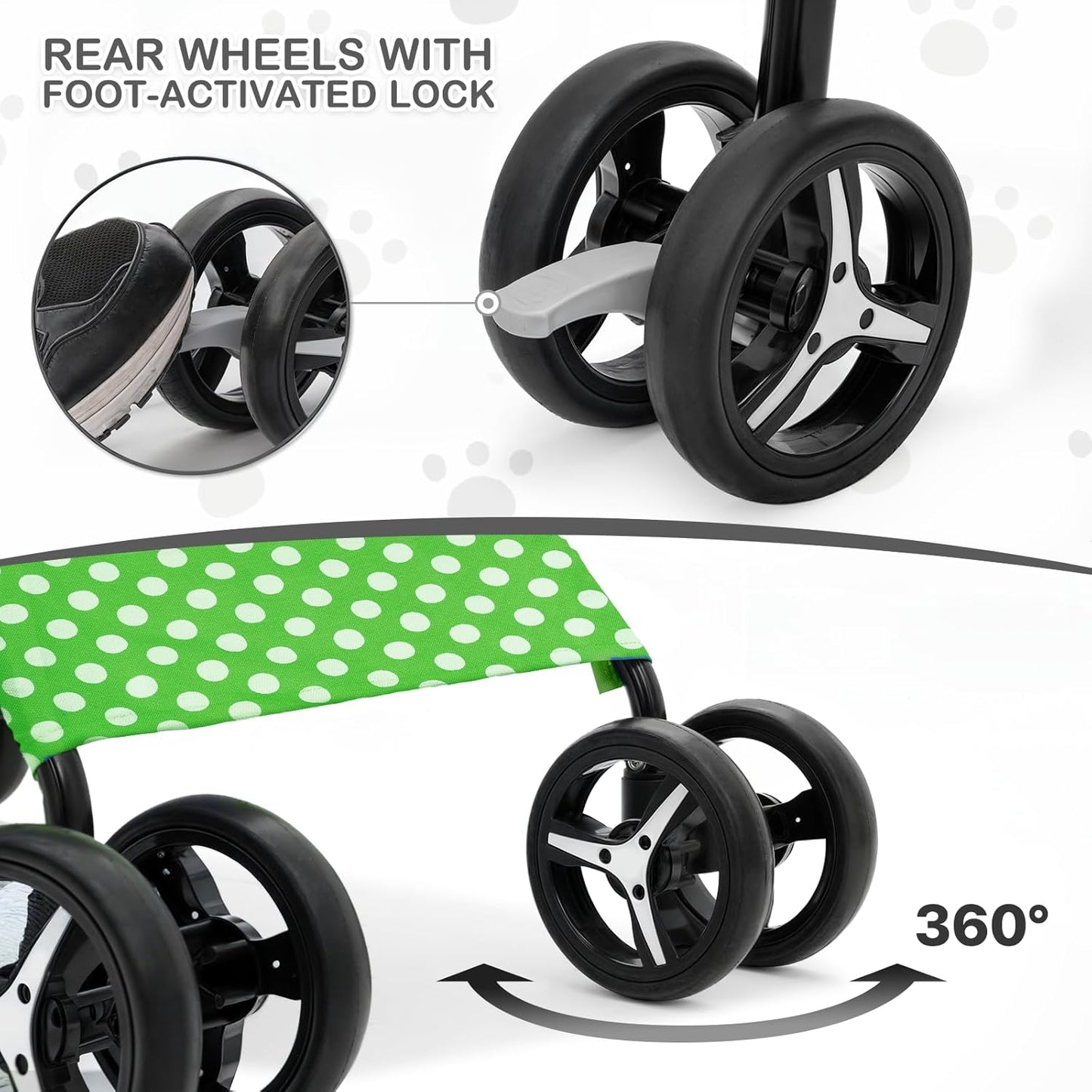 MoNiBloom 4 Wheels Pet Stroller, Easy-Fold Puppy Cage Jogger Stroller with Sun Cover, Pad and Rear Storage Bag, Breathable and Visible Mesh for Small/Medium Pets up to 22 lbs, Black