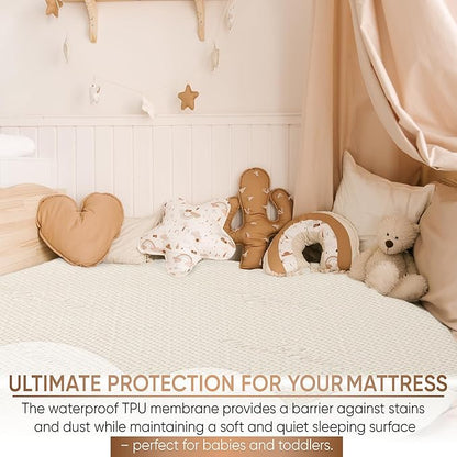 Luxury Organic Cotton Crib Mattress Pad - Skin Friendly, Waterproof, Breathable & Absorbent Mattress Protector - Ultra Thick 380GSM 3D Air Fabric - Fitted for Standard Baby Crib Size