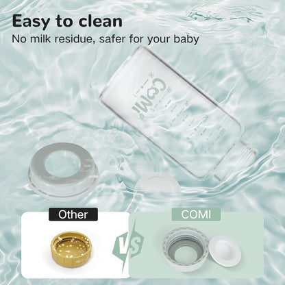 COMI Natural Glass Baby Bottle,Breastmilk Storage Bottle for Fridge,Breast Milk Container,Breast Pump Bottle Compatible with Medela Breast Pump,BPA Free,2PCS (5oz,2 Gray Lids)
