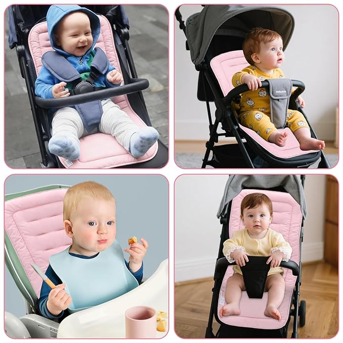 Baby Stroller Cushion,Infant Car Seat Insert-Reversible Universal Breathable and Soft Newborn seat Liner for Stroller,100% Cotton Seat Pad Liner for Newborns-34x78cm,1 Pack(Beige+Pink)