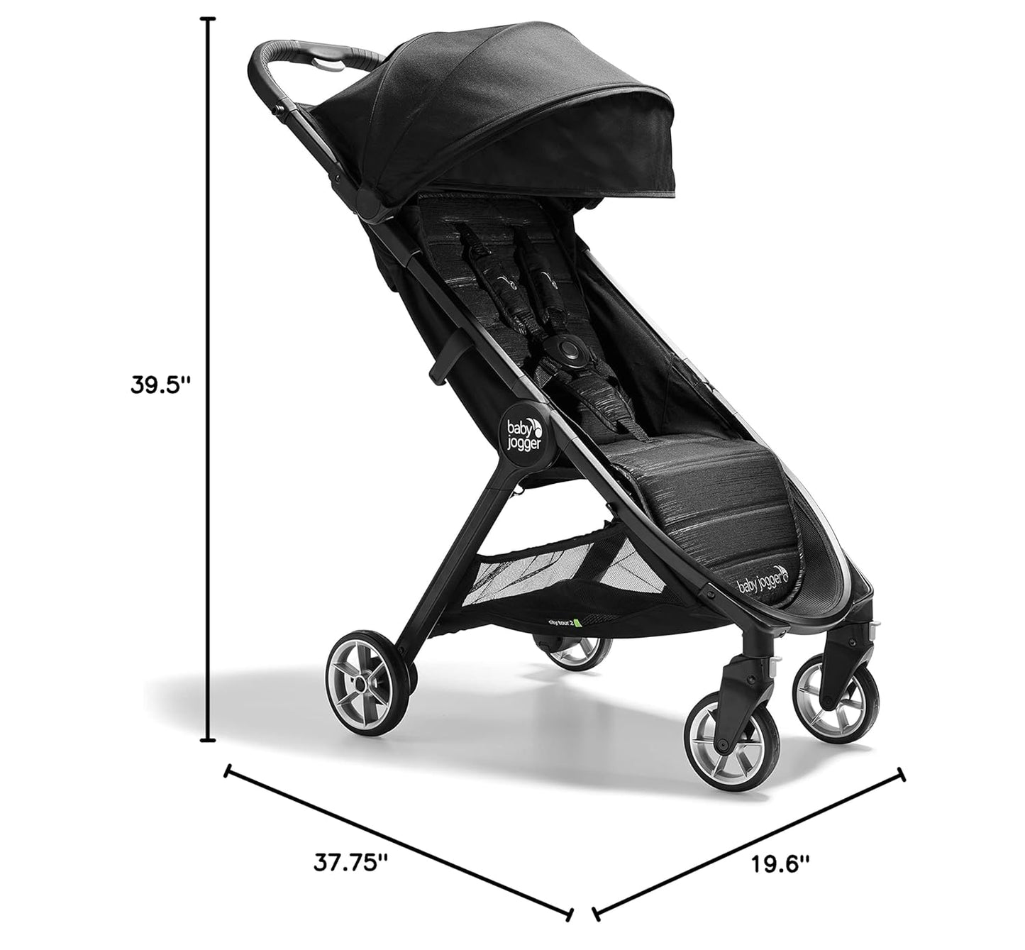 Baby Jogger City Tour 2 Carry-On Approved Travel Stroller, Ultra-Compact Baby Stroller, Lightweight, Easy Fold, Baby Travel Essential, Pitch Black