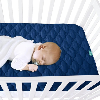 Waterproof Crib Mattress Protector Pad 28" x 52",Non-Slip & Absorbent Mattress Pad for Baby Standard Crib/Bed, Quilted Machine Washable Navy