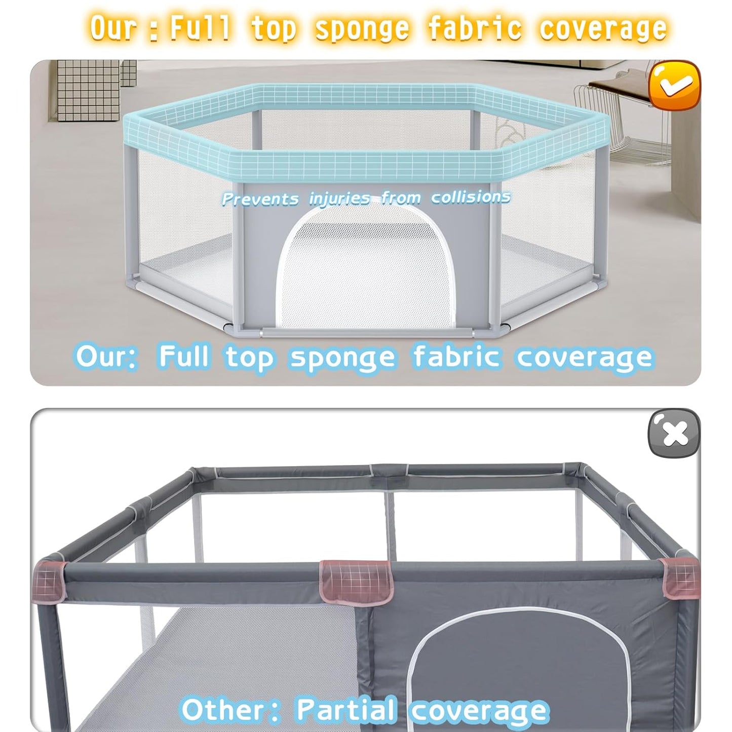 besuhot Large Baby Playpen 79x79 Inch, Playpens for Babies and Toddlers, Indoor & Outdoor Extra Large Kids Activity Center, Baby Play Yard with Zipper Gates.